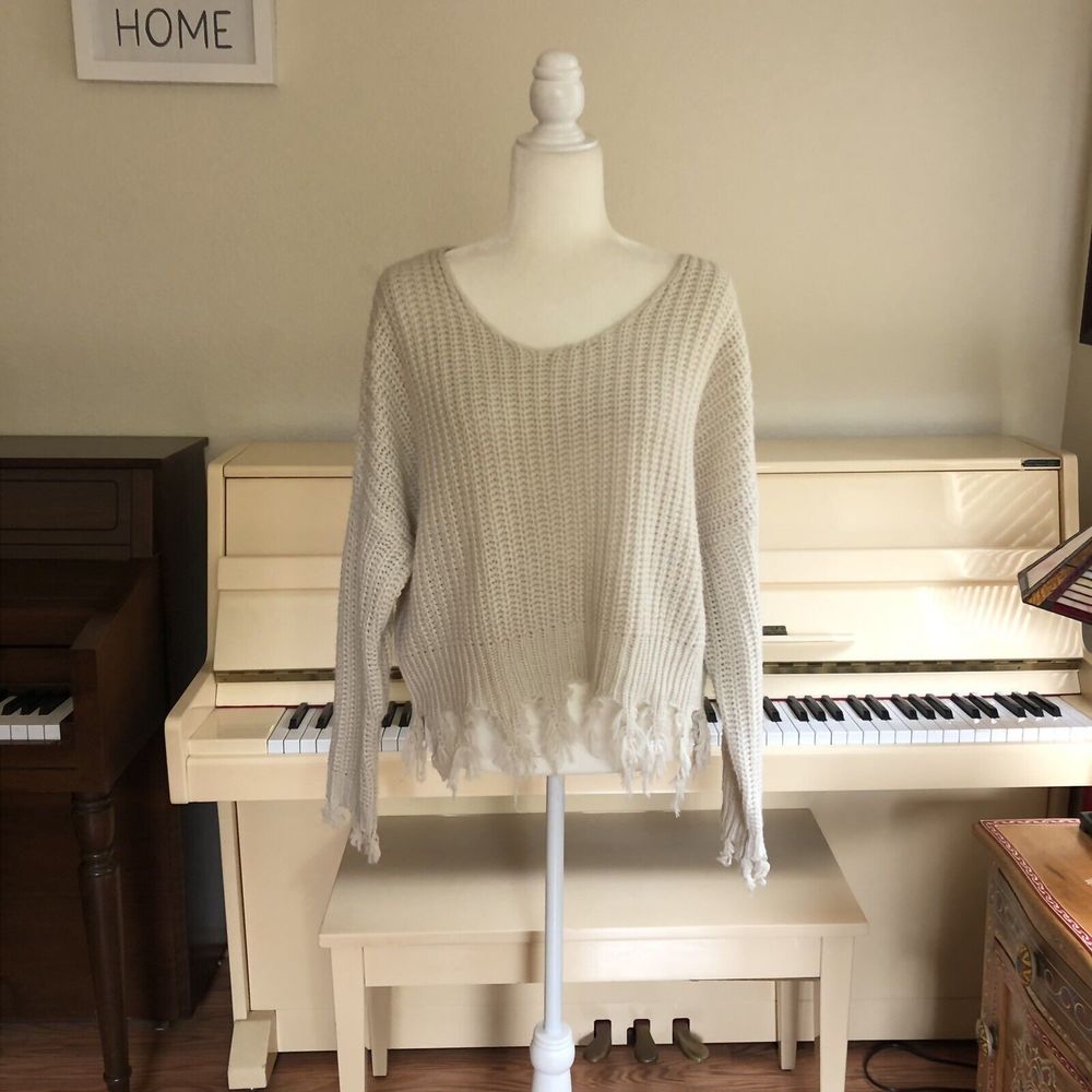 Young Fabulous & Broke Chunky Knit Distressed Raw Hem Oversized Sweater Size S/M